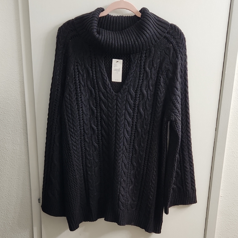 Lane Bryant Black Cable Knit Turtleneck Sweater